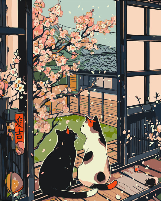 Maľovanie podľa čísel – Zvieratá. Mačky pri sakure 40*50 cm LW 3404