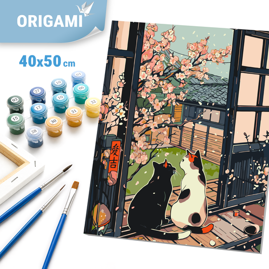 Maľovanie podľa čísel na ráme 40*50 cm – Zvieratá. Mačky pri sakure LW 3404