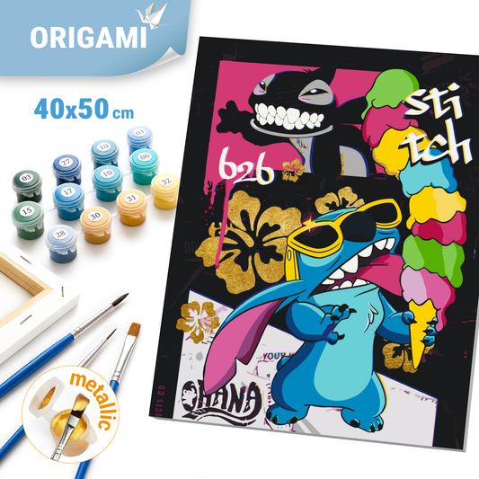 Maľovanie podľa čísel na ráme 40*50 cm Filmoví hrdinovia. Stitch s metalickými farbami LW 3423