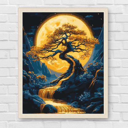 Maľovanie podľa čísel - Krajina. Strom s metalickými farbami LW3428