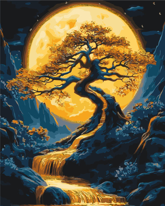 Maľovanie podľa čísel Krajina. Strom s metalickými farbami 40*50 cm LW 3428