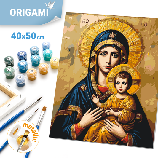 Maľovanie podľa čísel na ráme 40*50 cm - Náboženstvo. Ikona Matky Božej s metalickými farbami LW 3431