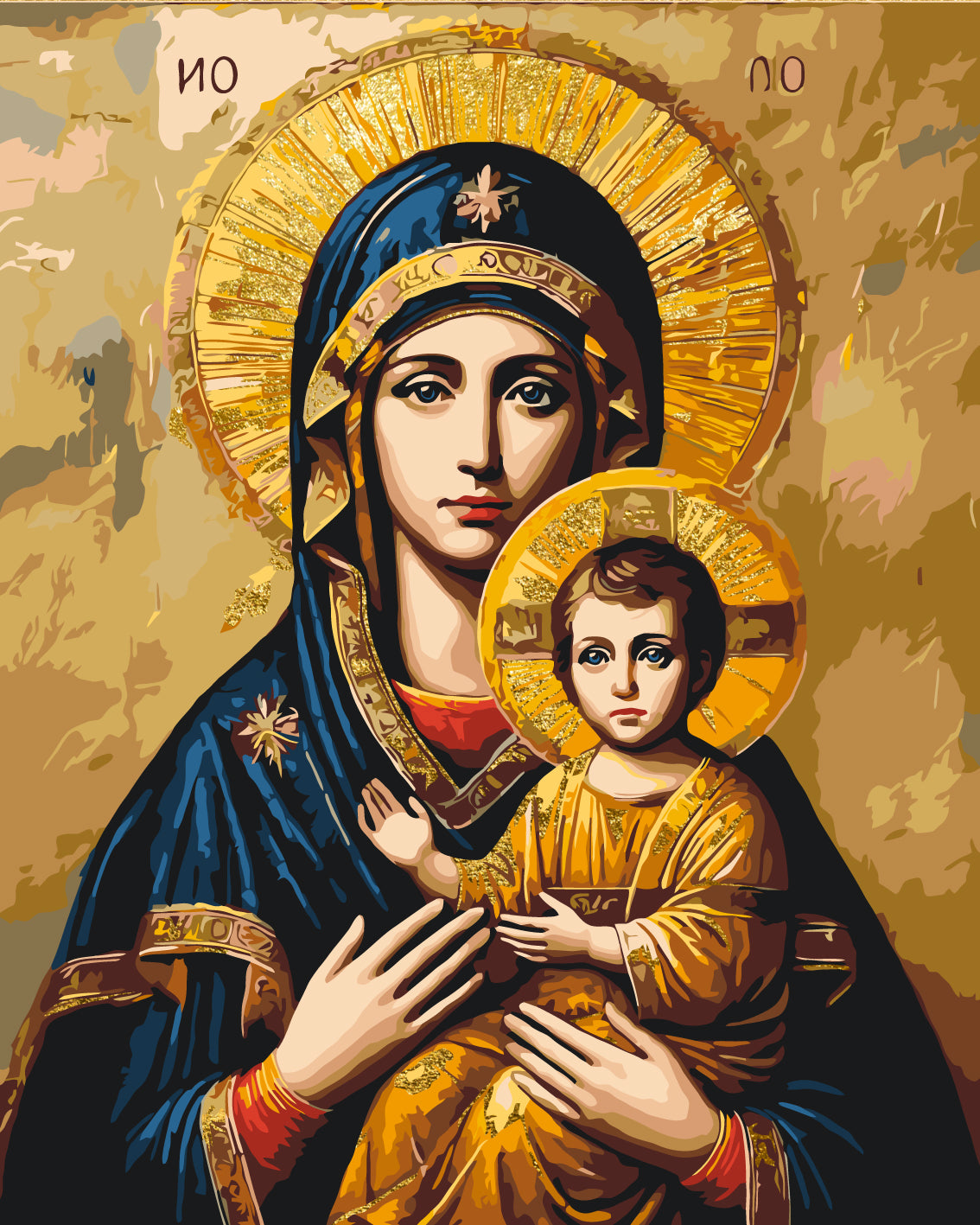 Maľovanie podľa čísel - Náboženstvo. Ikona Matky Božej s metalickými farbami 40*50 cm LW 3431