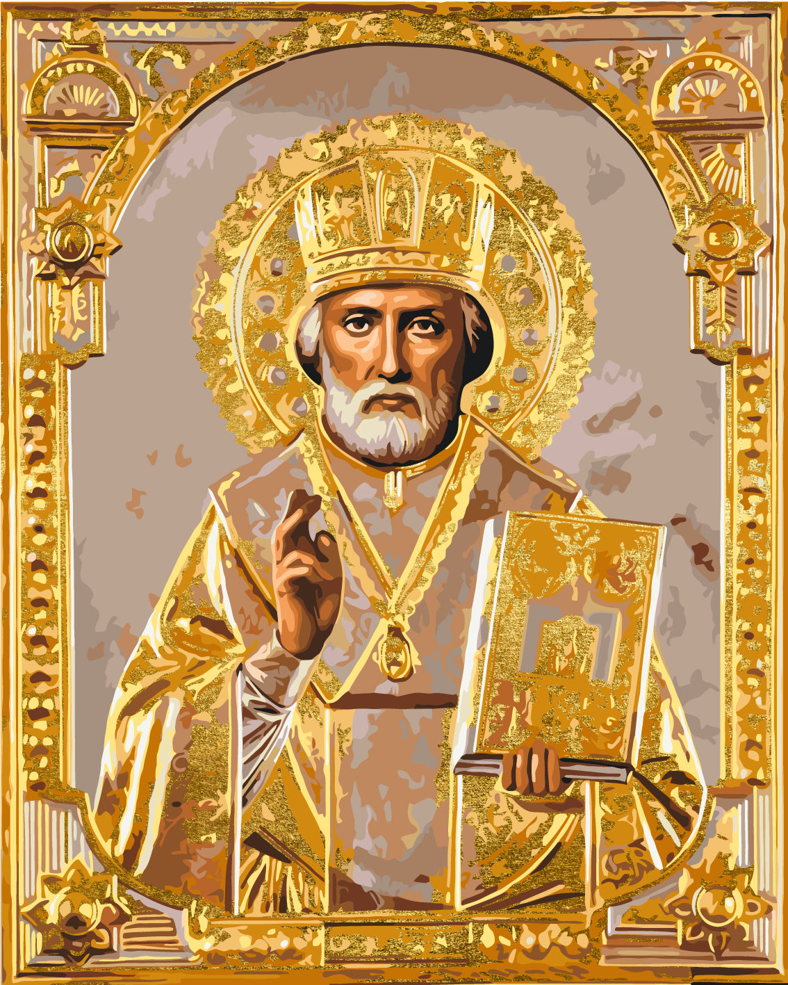 Maľovanie podľa čísel Náboženstvo. Svätý Mikuláš s metalickými farbami 40*50 cm LW 3432