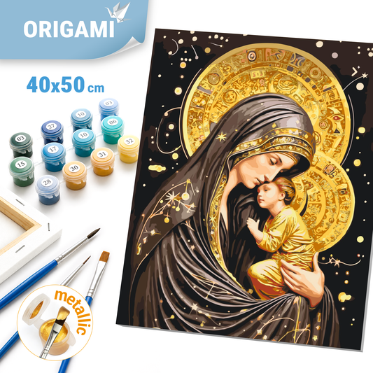 Maľovanie podľa čísel na ráme 40*50 cm - Ikona Svätá Matka Božia s metalickými farbami. Náboženstvo - LW 3433