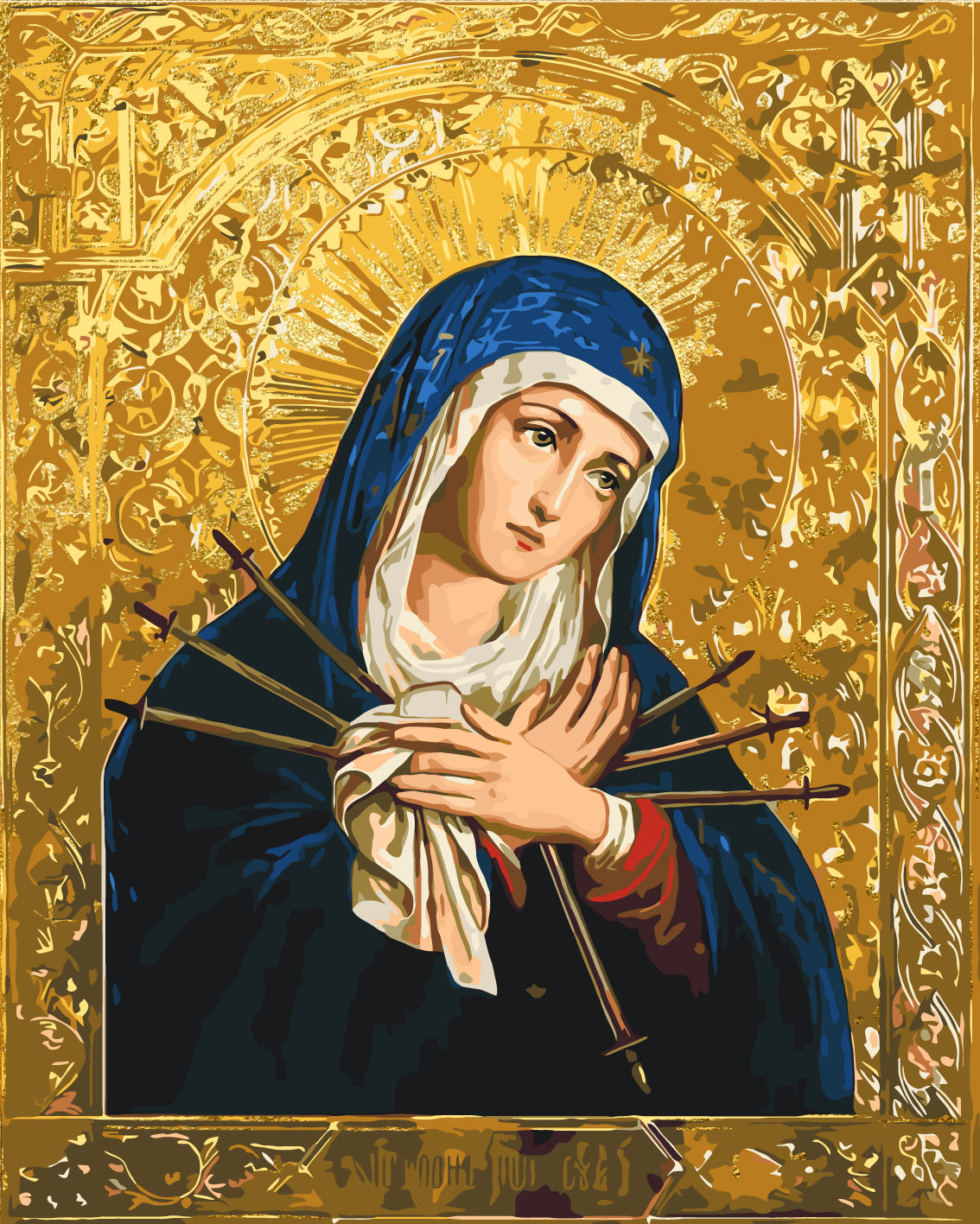 Maľovanie podľa čísel Náboženstvo. Ikona Bohorodičky „Zmäkčenie zlých sŕdc“ s metalickými farbami 40*50 cm LW 3434