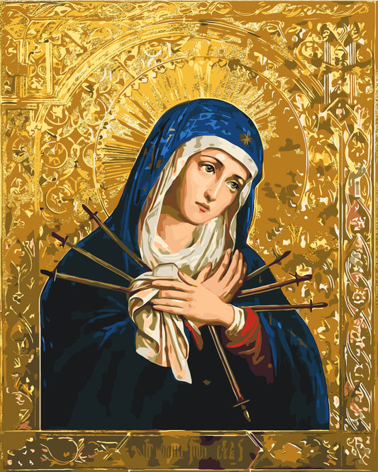 Maľovanie podľa čísel Náboženstvo. Ikona Bohorodičky „Zmäkčenie zlých sŕdc“ s metalickými farbami 40*50 cm LW 3434