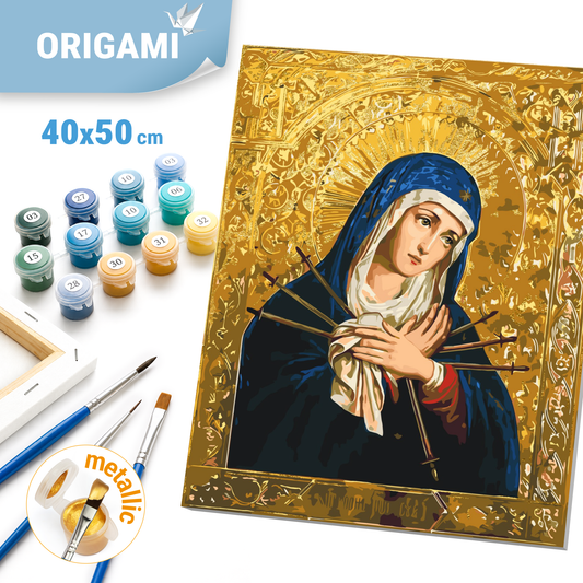 Maľovanie podľa čísel na ráme 40*50 cm Náboženstvo. Ikona Bohorodičky "Zmäkčenie zlých sŕdc" s metalickými farbami LW 3434