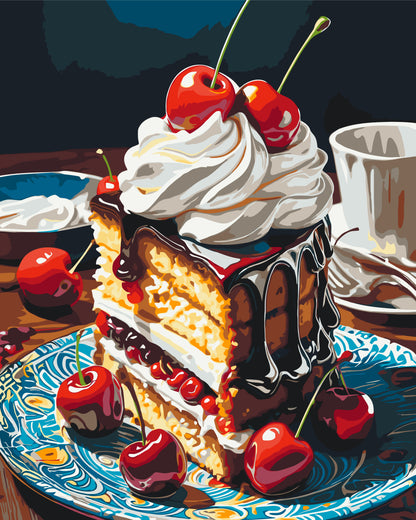 Maľovanie podľa čísel – Zátišie. Višňový koláčik 40*50 cm LW 3439