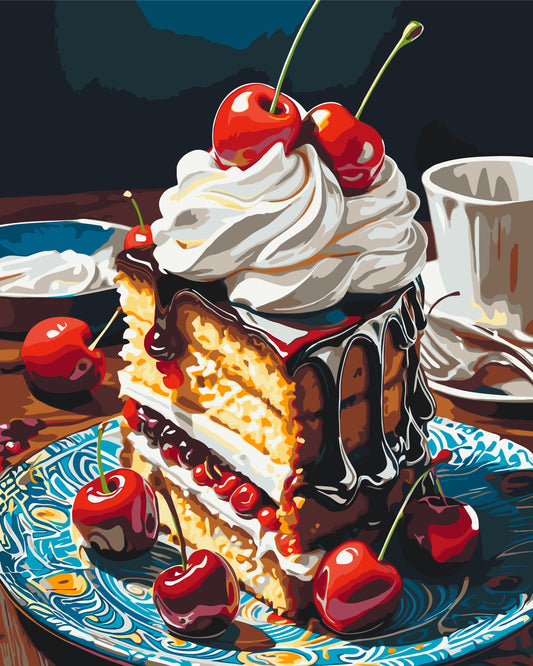 Maľovanie podľa čísel – Zátišie. Višňový koláčik 40*50 cm LW 3439