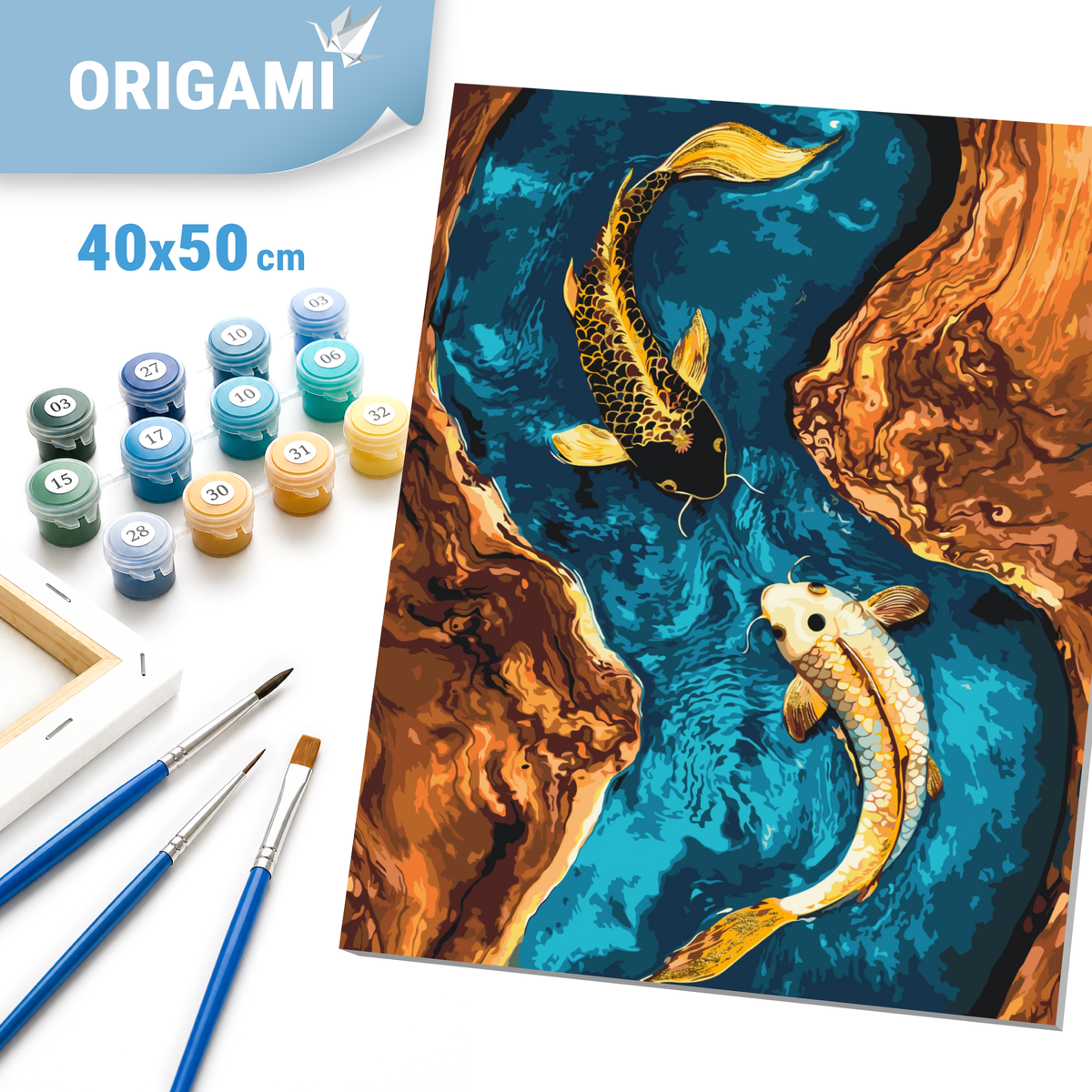 Maľovanie podľa čísel na ráme 40*50 cm - Rybičky jin-jang - Zvieratá s metalickými farbami - LW 3444