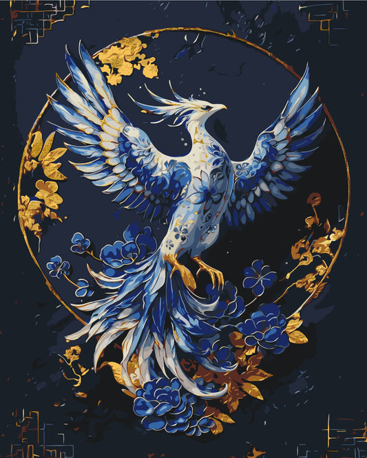 Maľovanie podľa čísel - Fénix s metalickými farbami LW3447