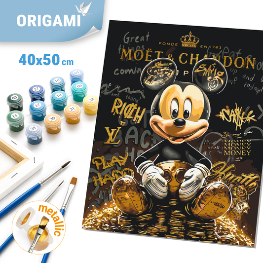 Maľovanie podľa čísel na ráme 40*50 cm - Mickey Mouse s metalickými farbami. Filmoví hrdinovia - LW 3493