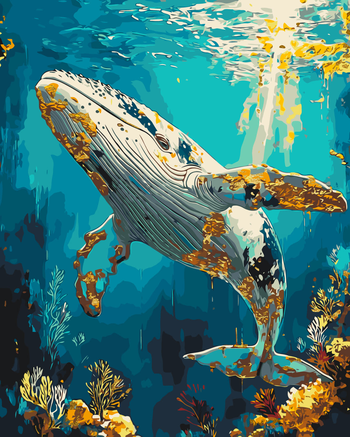Maľovanie podľa čísel Podmorský svet, veľryba s metalickými farbami 40*50 cm LW 3495