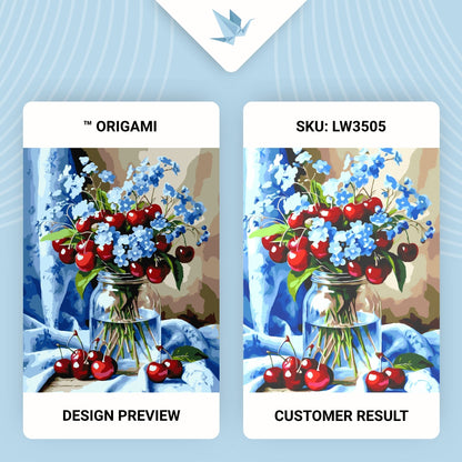 Maľovanie podľa čísel – Zátišie. Kytica kvetov s višňami 40*50 cm LW 3505