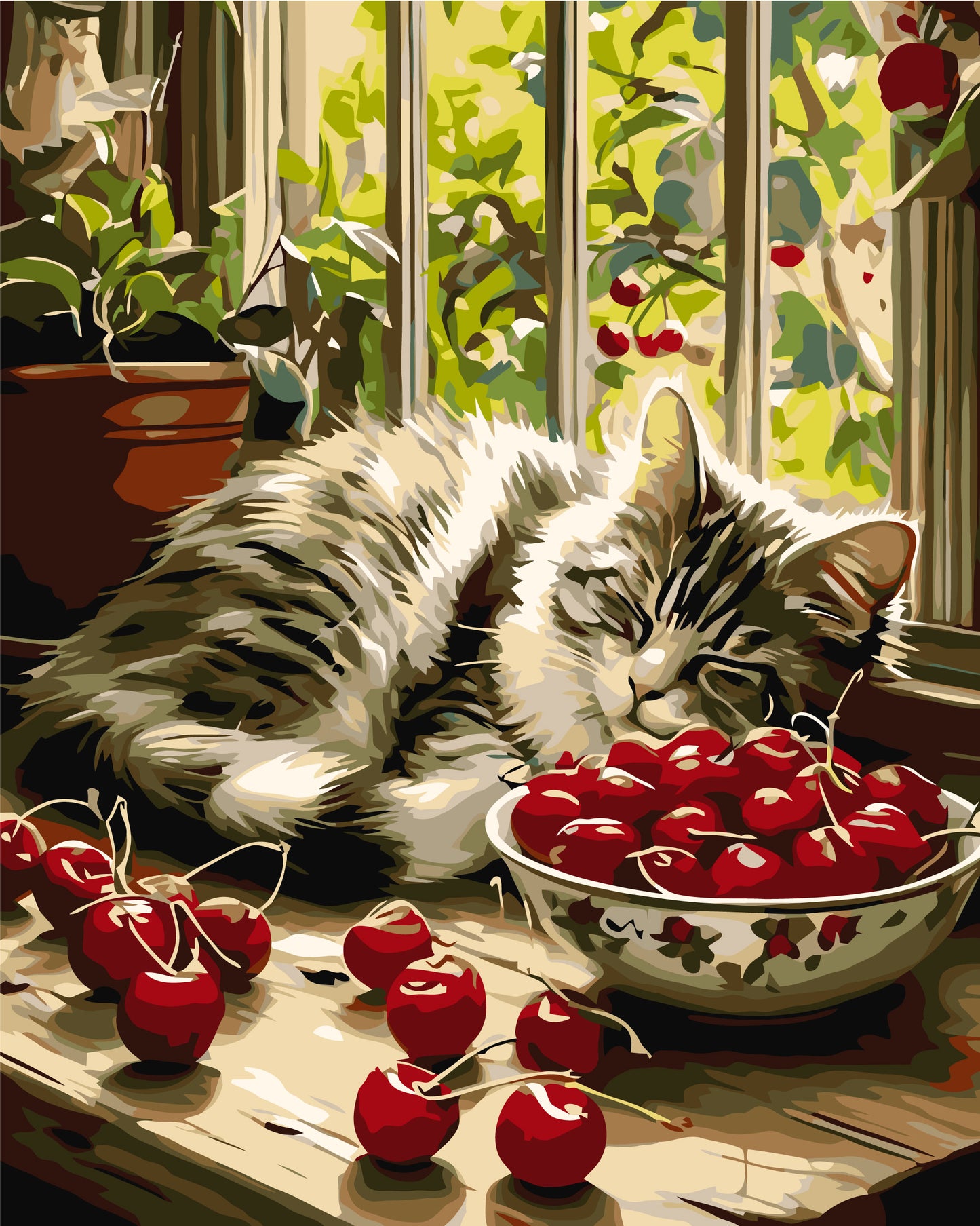 Maľovanie podľa čísel – Zvieratá. Spiace mačiatko na okne 40*50 cm LW 3510