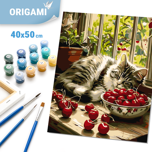 Maľovanie podľa čísel na ráme 40*50 cm – Zvieratá. Spiace mačiatko na okne LW 3510