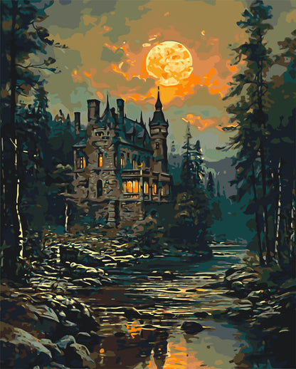 Maľovanie podľa čísel na ráme 40*50 cm - Tajomný zámok - Krajinka - LW 3516