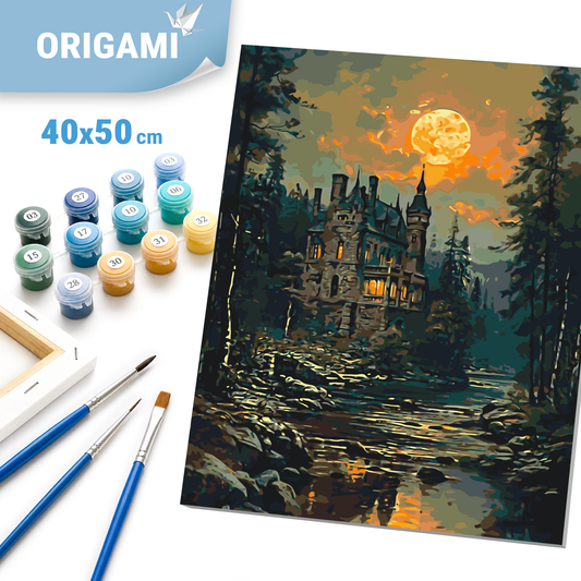 Maľovanie podľa čísel na ráme 40*50 cm - Tajomný zámok - Krajinka - LW 3516