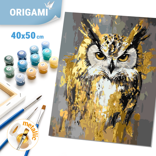Maľovanie podľa čísel na ráme 40*50 cm Zvieratá. Sova s metalickými farbami LW 3528