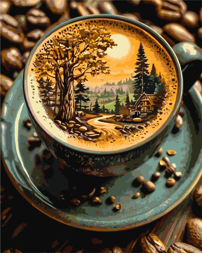 Maľovanie podľa čísel Zátišie. Káva s vôňou lesa 40*50 cm LW 3541