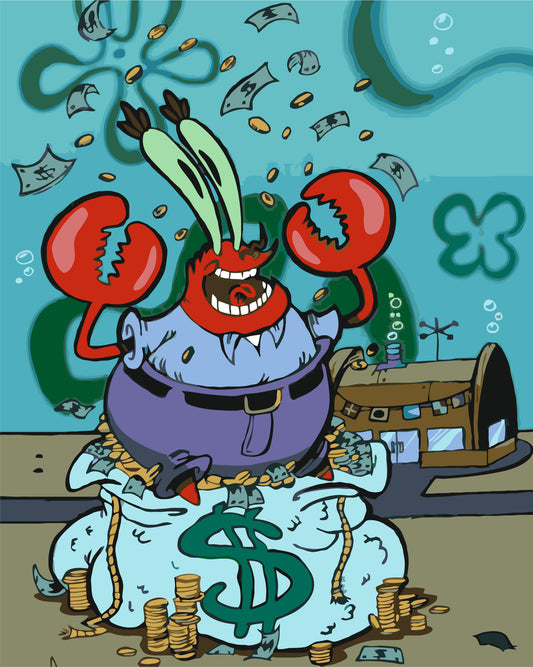 Maľovanie podľa čísel – pán Krabs s peniazmi