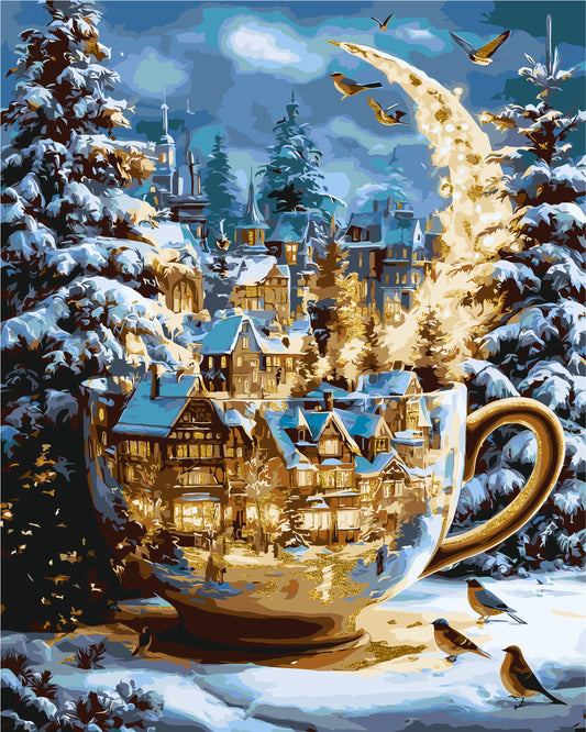 Maľovanie podľa čísel Zimná Noc vianočných zázrakov s metalickými farbami 40*50 cm LW 3551