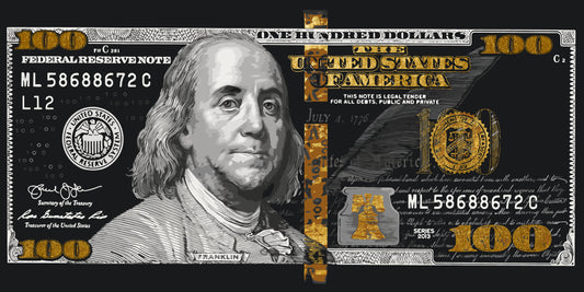 Maľovanie podľa čísel Franklin. Dolár (100 dolárov) s metalickými farbami (zlato) 40×80 cm LW 5100