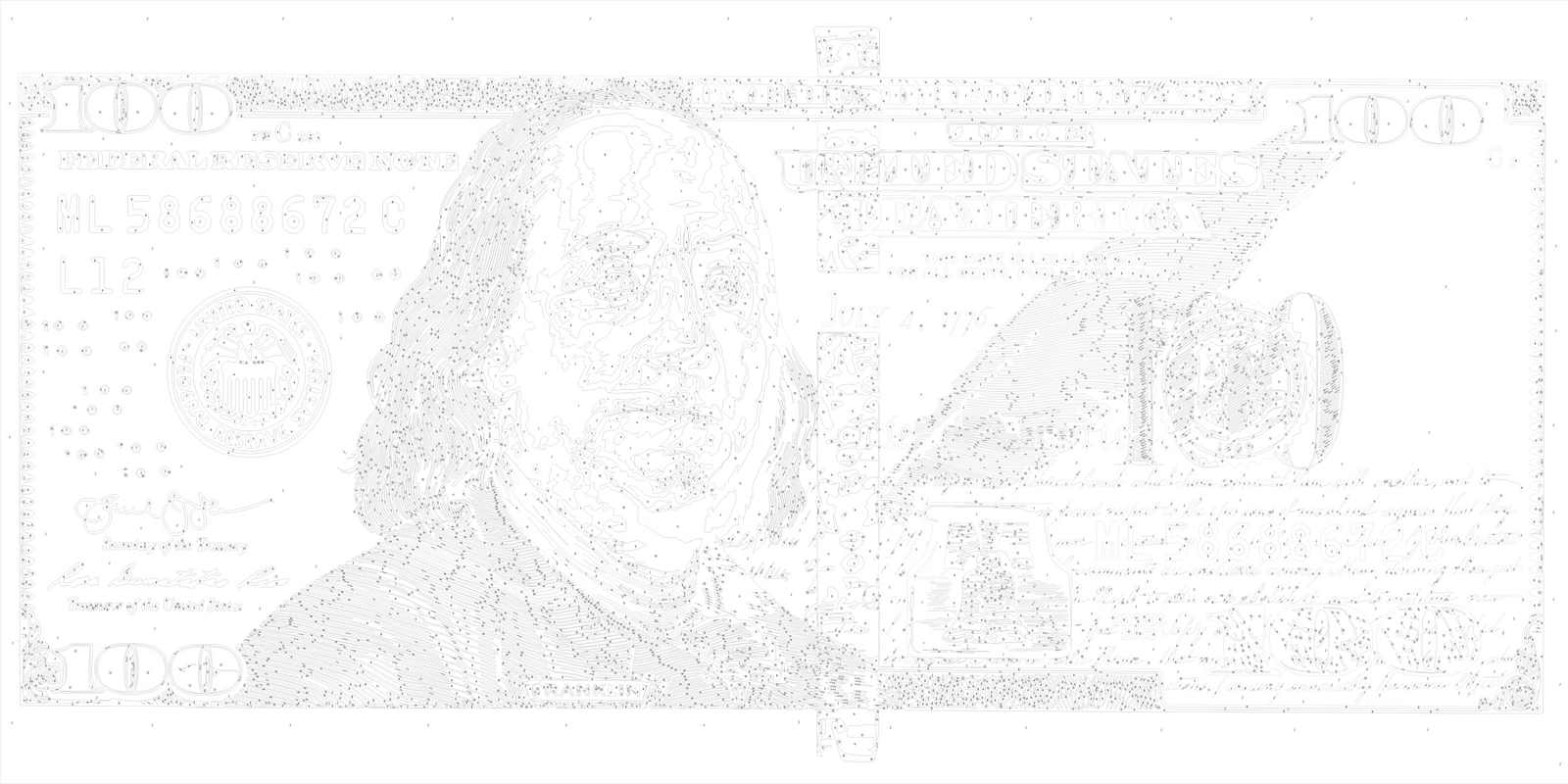 Maľovanie podľa čísel na ráme 40*80 cm Franklin. Dolár (100 dolárov) s metalickými farbami (zlato) LW 5100