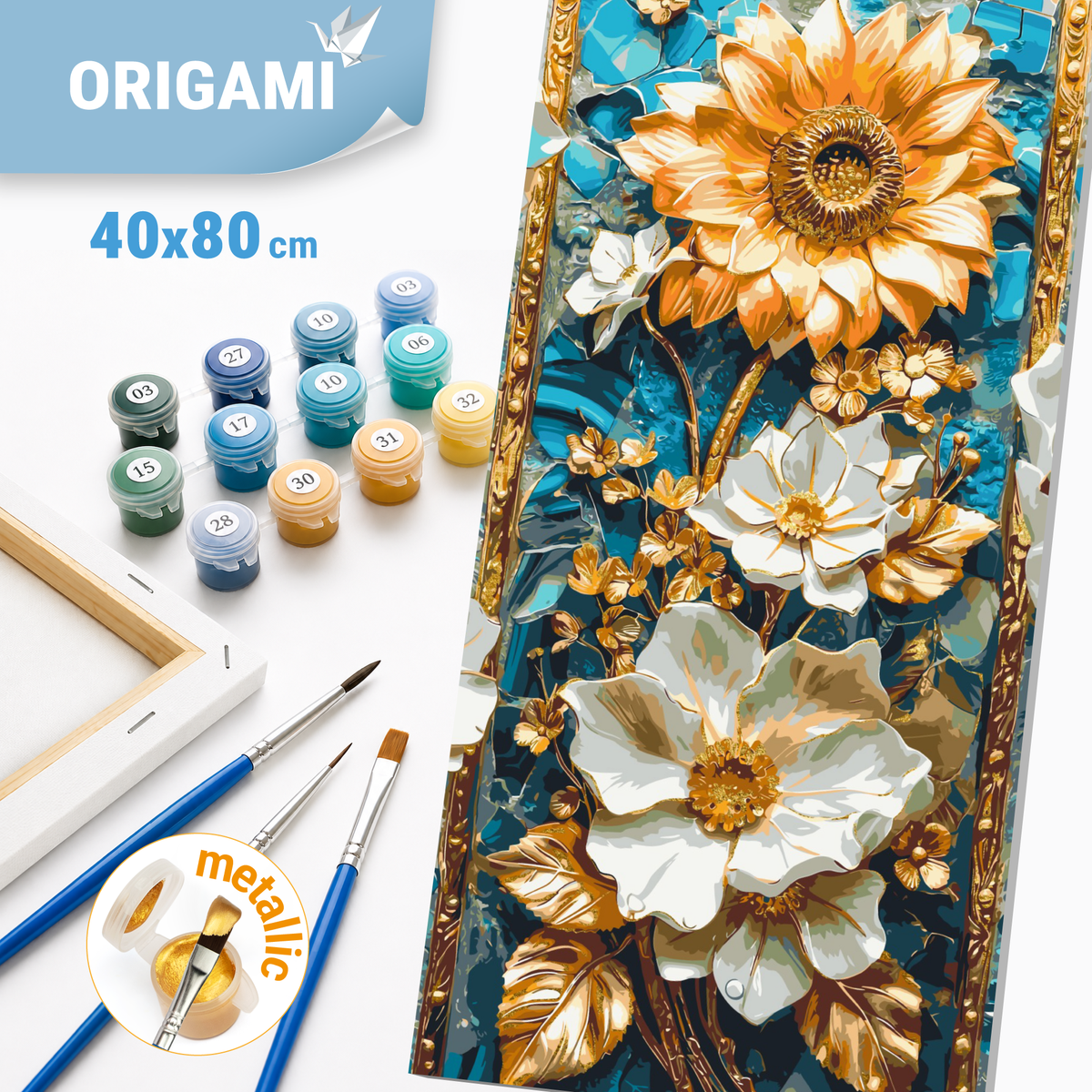 Maľovanie podľa čísel na ráme 40*80 cm - Jemné kvety - Kvety s metalickými farbami - LW 5101