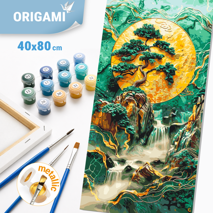 Maľovanie podľa čísel na ráme 40*80 cm - Abstrakcia: horský vodopád - Krajinka s metalickými farbami - LW 5105