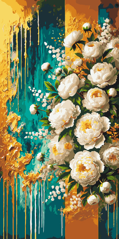Maľovanie podľa čísel Kvety. Zlatá inšpirácia s metalickými farbami 40×80 cm LW 5109