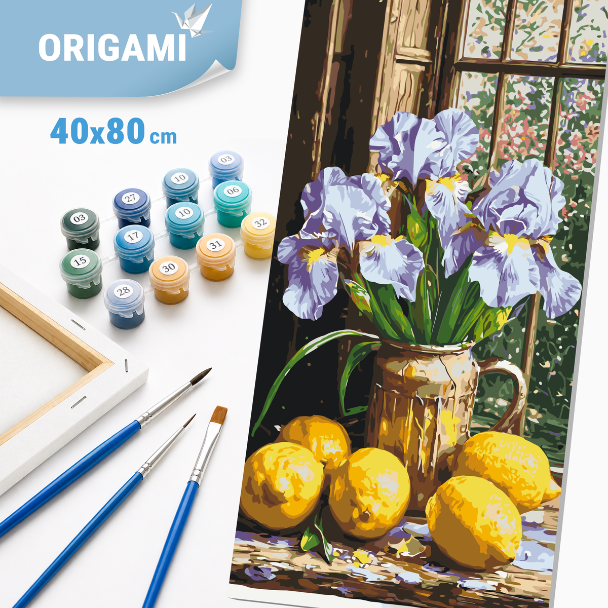 Maľovanie podľa čísel na ráme 40*80 cm - Kosatce s citrónmi - Kvety/Zátišie - LW 5117