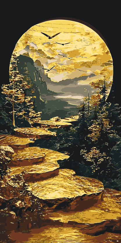 Maľovanie podľa čísel. Cesta k úsvitu s metalickými farbami 40×80 cm LW 5120