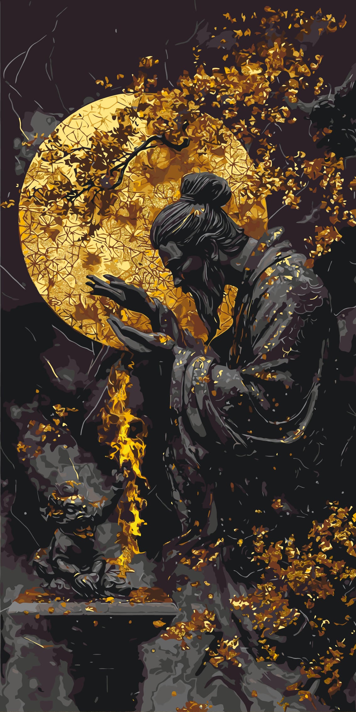 Maľovanie podľa čísel Ticho veľkého majstra s metalickými farbami 40×80 cm LW 5126