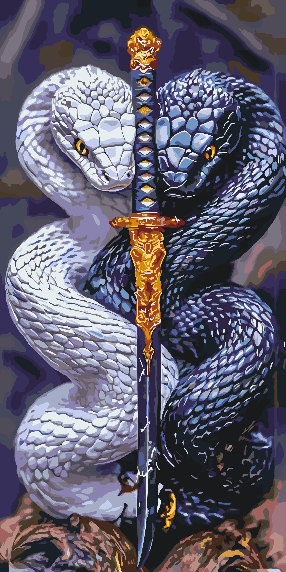 Maľovanie podľa čísel na ráme 40*80 cm - Strážcovia meča (hady) - Zvieratá s metalickými farbami - LW 5136
