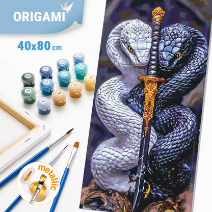 Maľovanie podľa čísel na ráme 40*80 cm - Strážcovia meča (hady) - Zvieratá s metalickými farbami - LW 5136