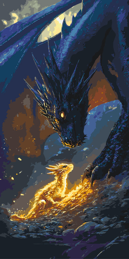 Maľovanie podľa čísel Fantasy „Štvrté krídlo“ – Stretnutie s drakom s metalickými farbami 40×80 cm LW 5140