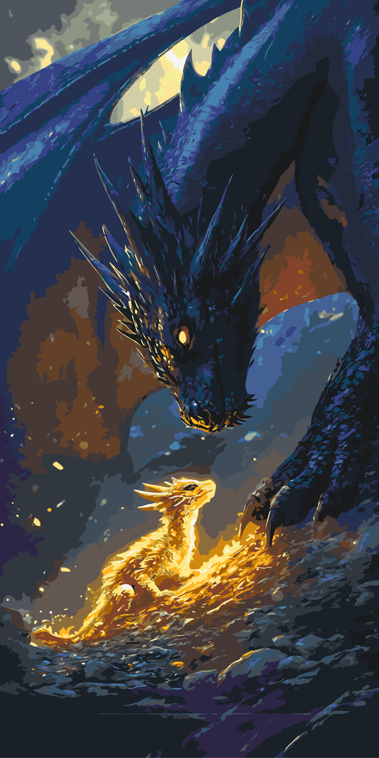 Maľovanie podľa čísel Fantasy „Štvrté krídlo“ – Stretnutie s drakom s metalickými farbami 40×80 cm LW 5140