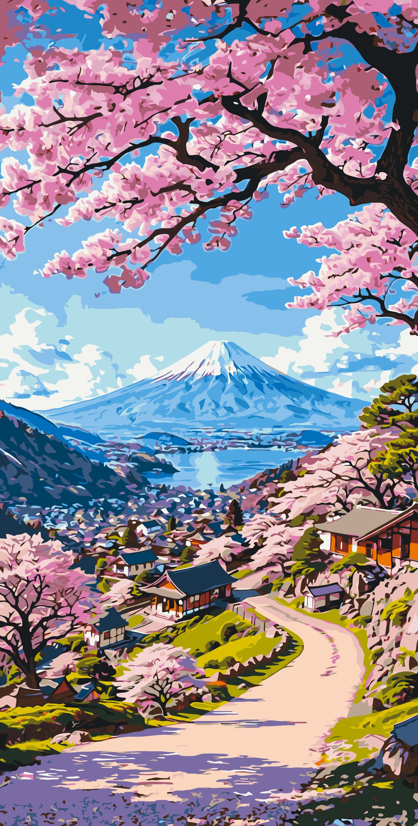 Maľovanie podľa čísel na ráme 40*80 cm - Krása japonskej sakury - Krajinka - LW 5141