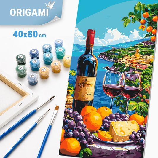 Maľovanie podľa čísel na ráme 40*80 cm Krajinka/Zátišie s vínom a ovocím, pobrežie LW 5143
