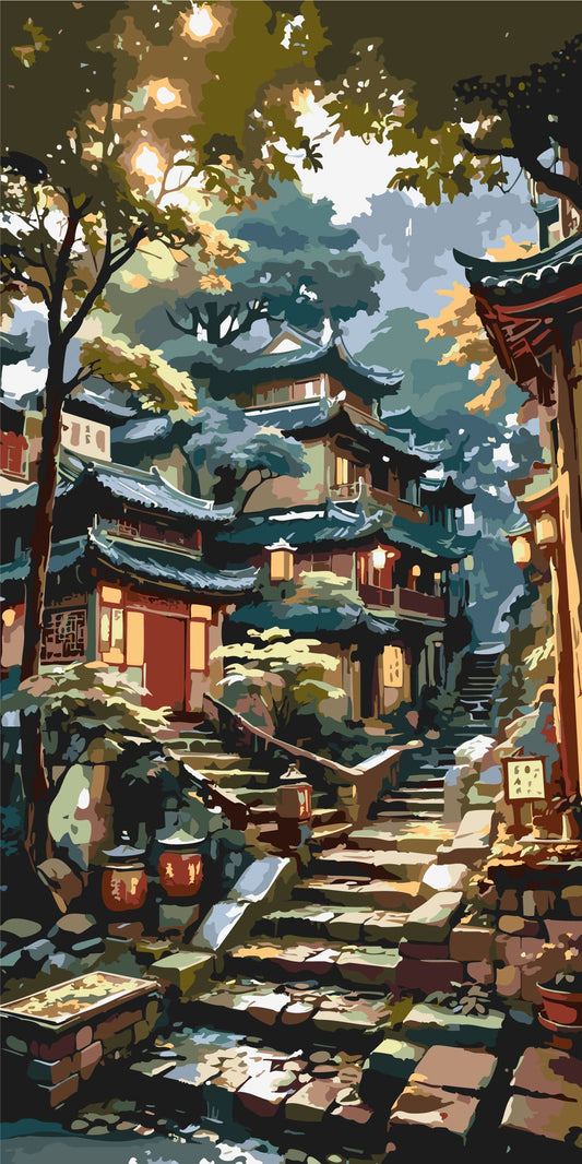 Maľovanie podľa čísel na ráme 40*80 cm - Ráno v ázijských horách - Krajinka - LW 5154