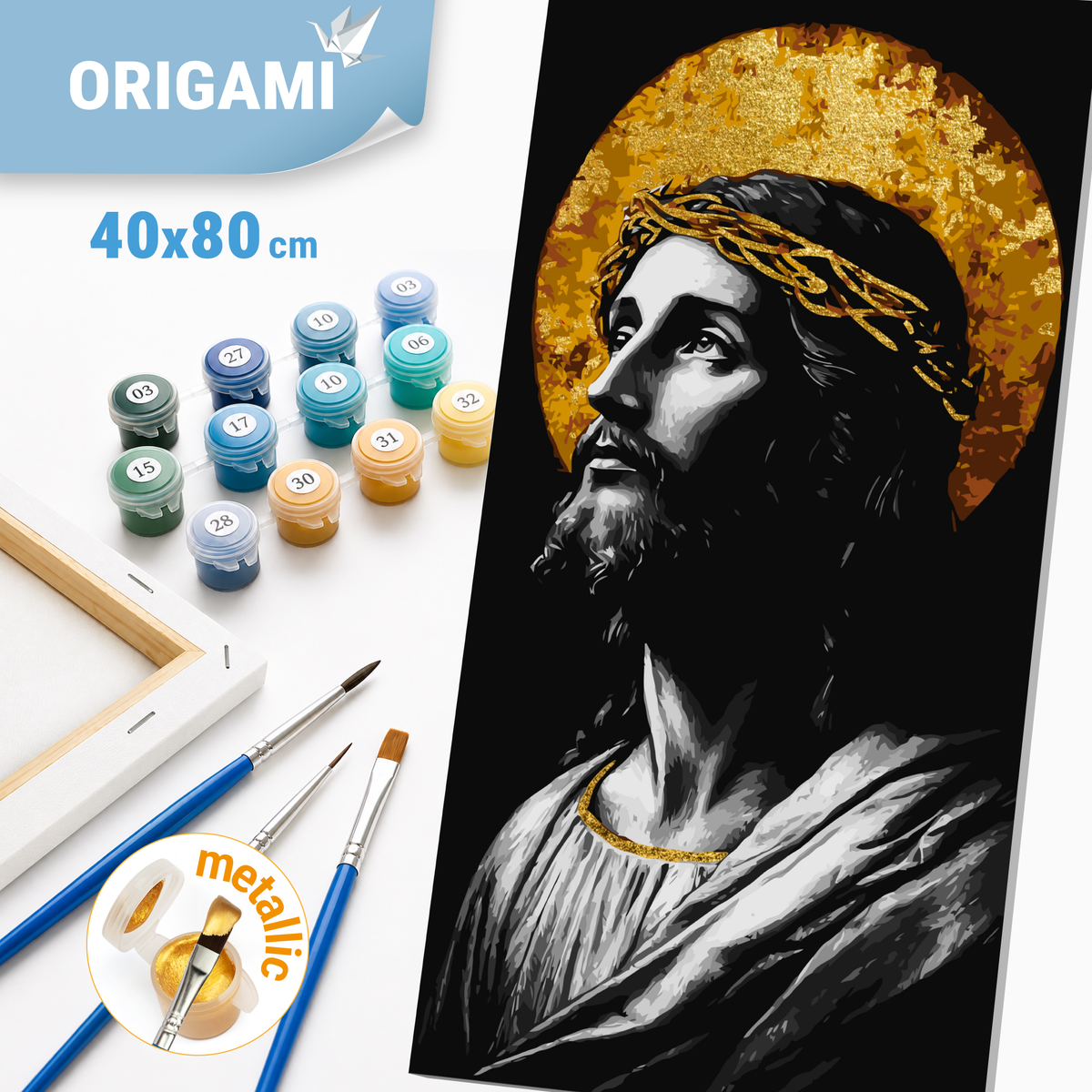 Maľovanie podľa čísel na ráme 40*80 cm - Obraz Spasiteľa - Náboženstvo s metalickými farbami - LW 5158