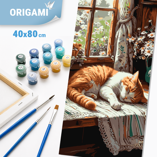 Maľovanie podľa čísel na ráme 40*80 cm Zvieratá. Ryšavý kocúr LW 5163