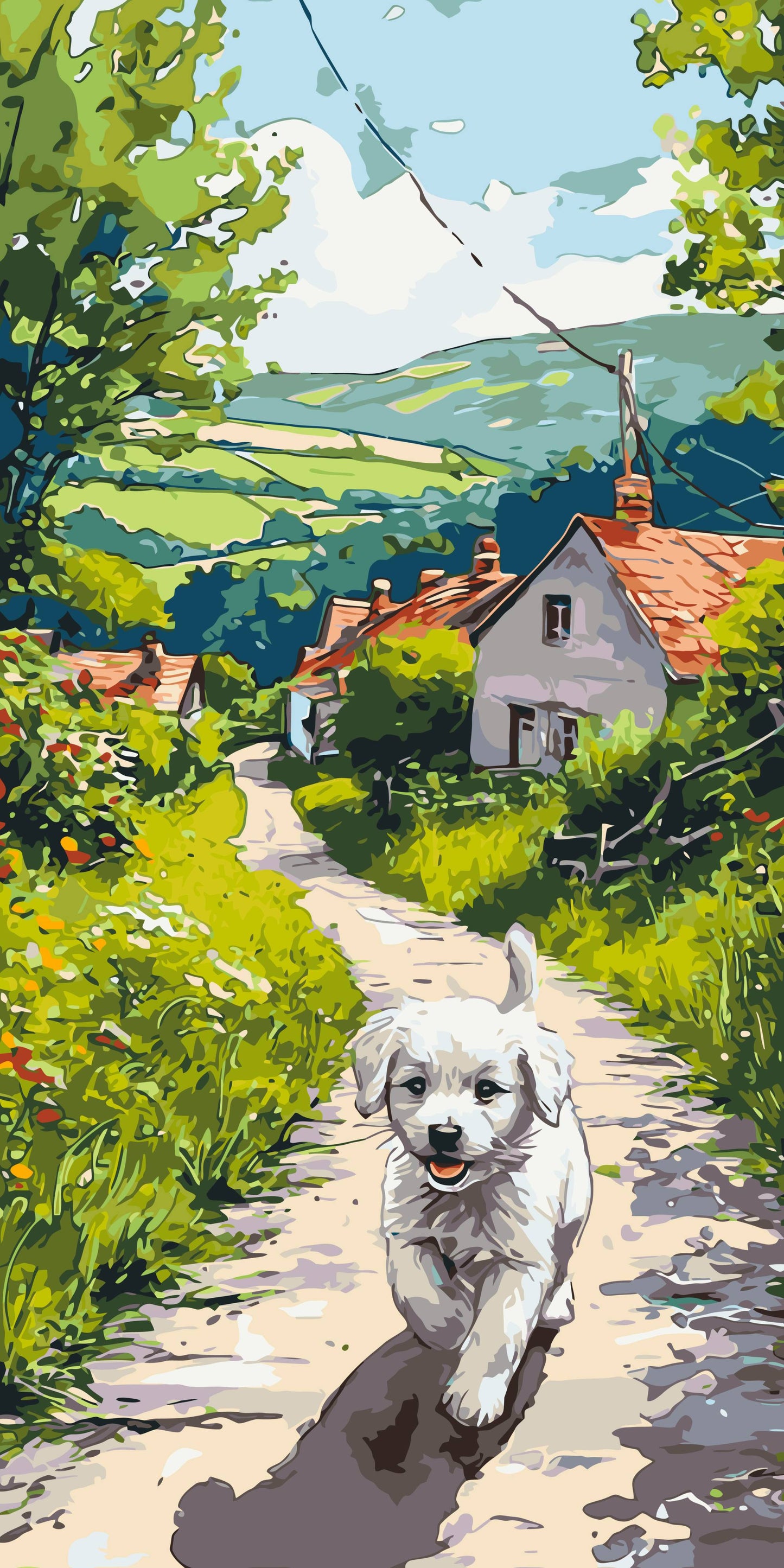 Maľovanie podľa čísel na ráme 40*80 cm - Šťastné šteniatko - Zvieratá/Krajinka - LW 5165