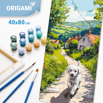 Maľovanie podľa čísel na ráme 40*80 cm - Šťastné šteniatko - Zvieratá/Krajinka - LW 5165