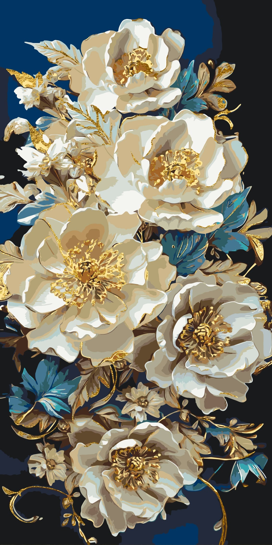 Maľovanie podľa čísel Pivónie s metalickými farbami 40×80 cm LW 5166