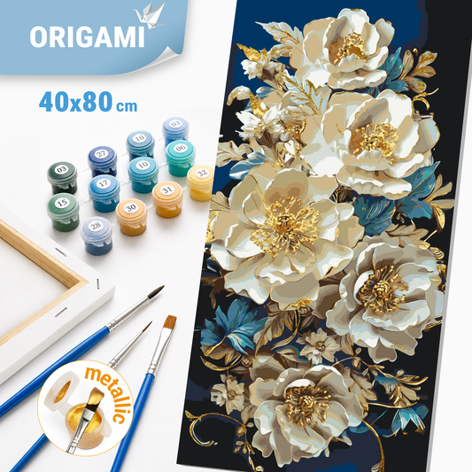 Paint by Numbers on a 40*80 cm frame Flowers. Peonies with Metallic Paints LW 5166