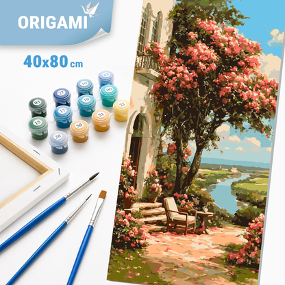 Maľovanie podľa čísel na ráme 40*80 cm - Záhrada pri rieke - Krajinka - LW 5168