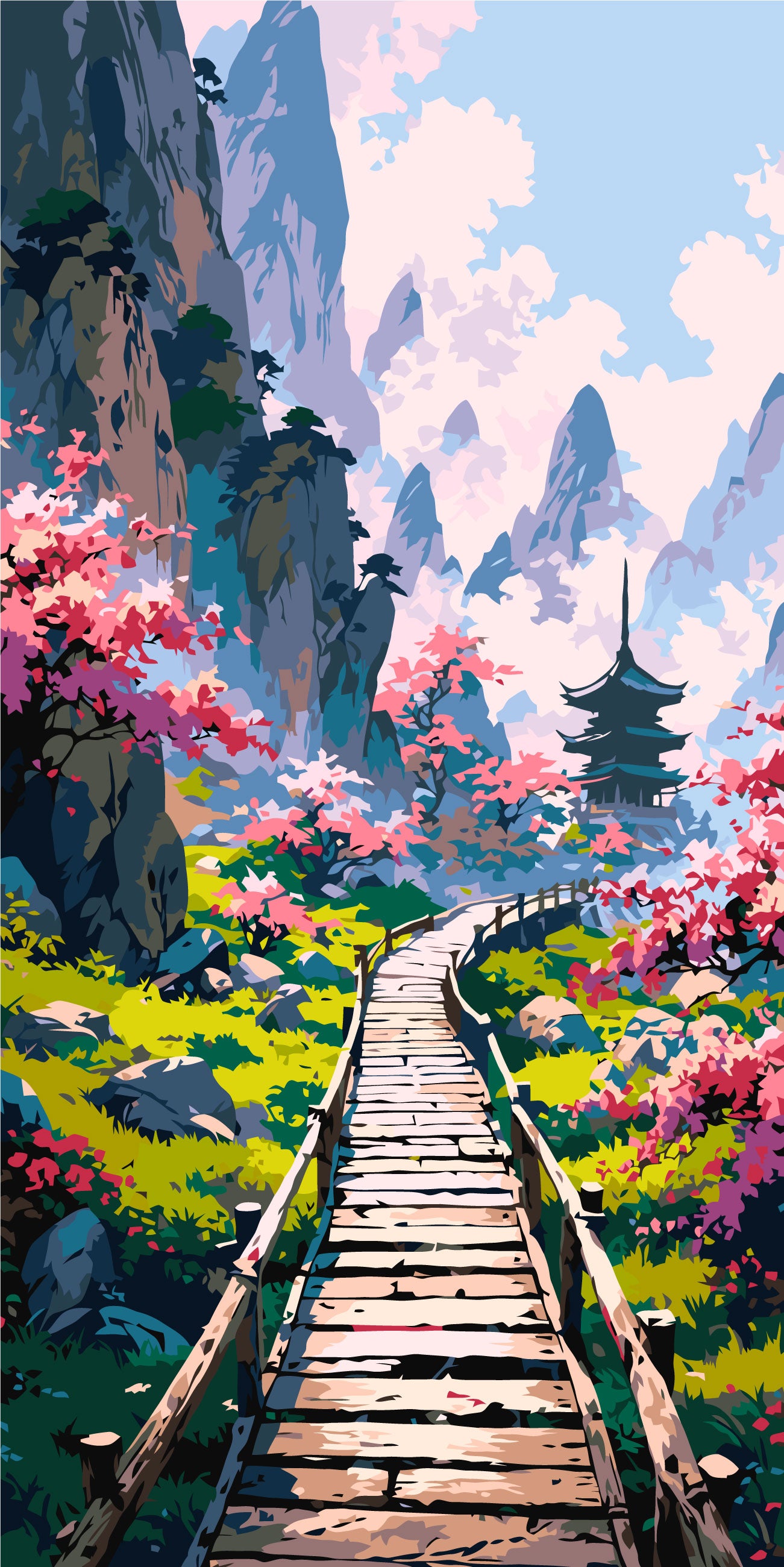 Maľovanie podľa čísel krajinka - Tajuplná japonská záhrada 40×80 cm LW 5169